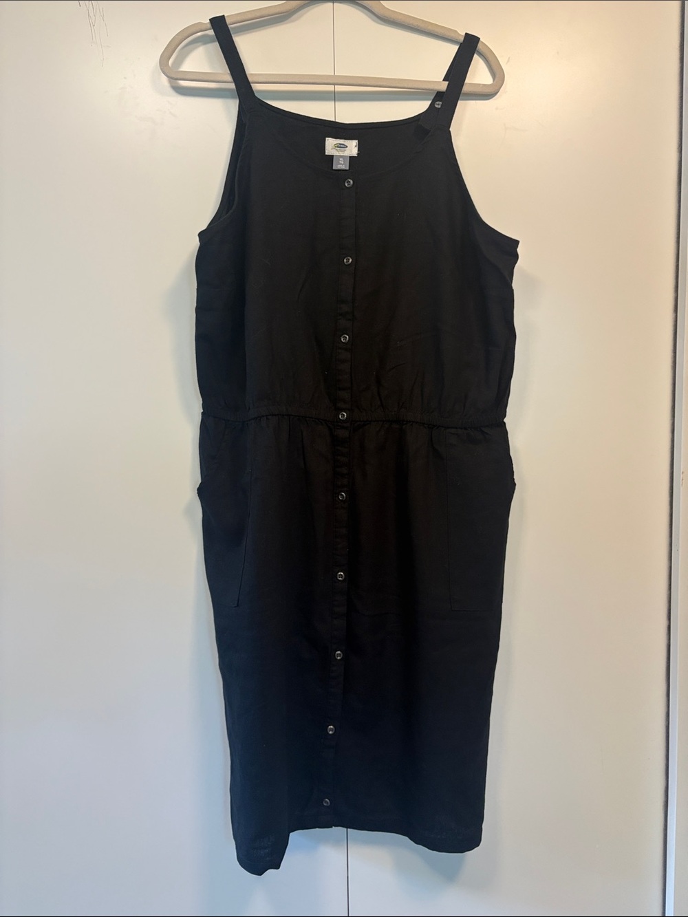 Old Navy Black Button-Front Linen blend Midi Dress XL